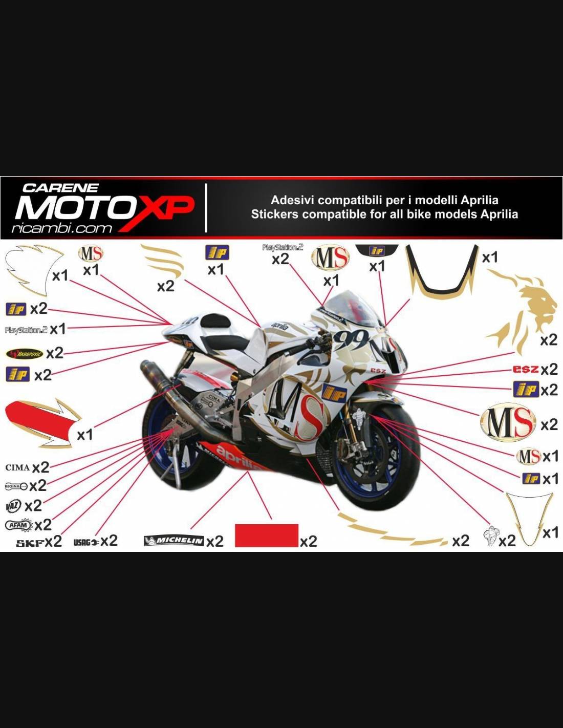 Immagine di Kit Adesivi XP APRILIA RS 125  1998-05